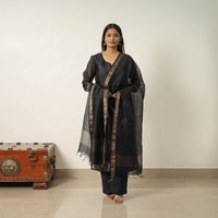 Black - Elegant Linen Silk Handloom Plain Kurta Set 04