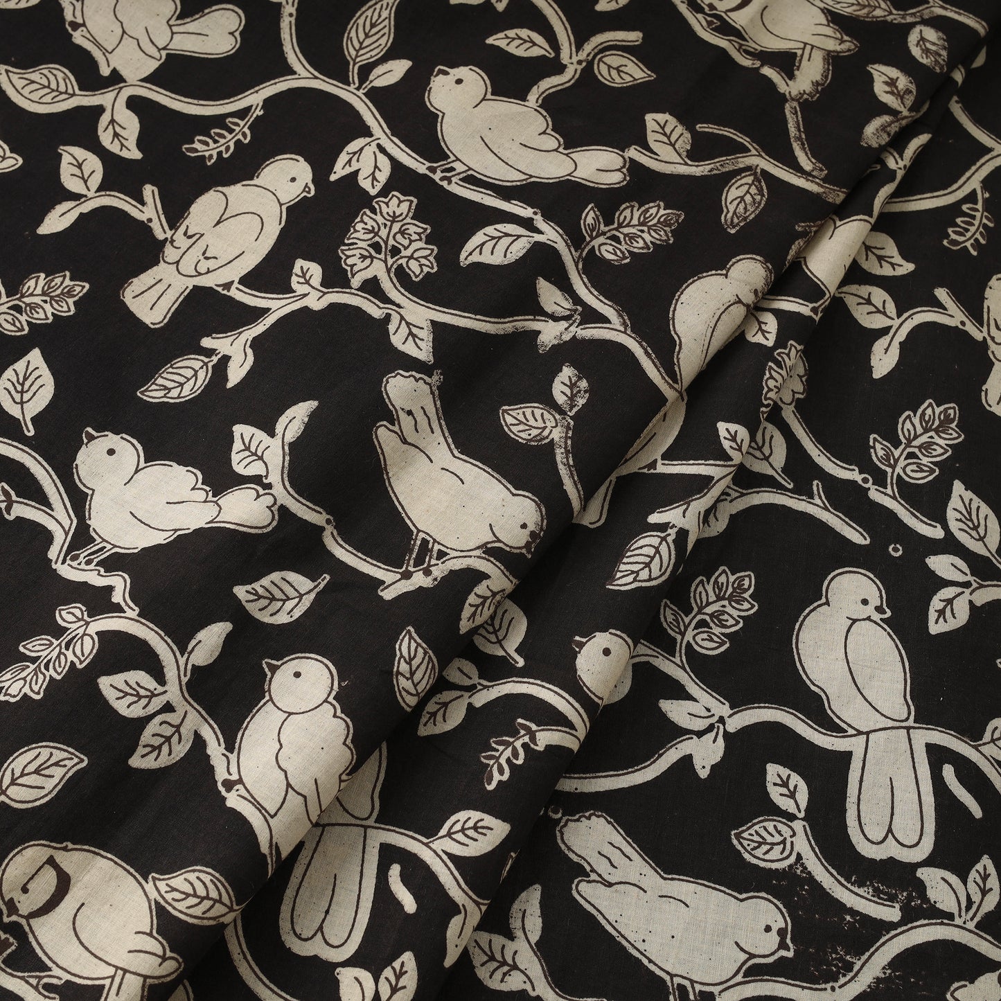 Black - Printed Cotton Kalamkari Fabric 04