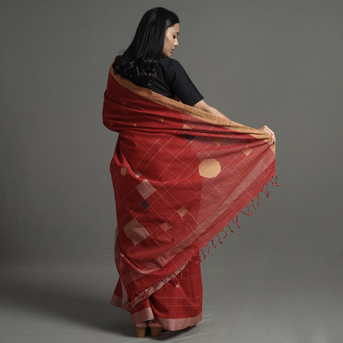 Red - Srikakulam Jamdani Handspun Handloom Cotton Saree 30