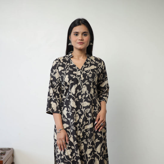 Black - Printed Cotton Straight Kalamkari Kurta 10