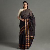 Black - Traditional Venkatagiri Handloom Cotton Stripe Saree with Thread & Zari Buti 35