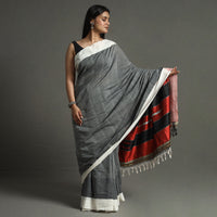 Grey - Ilkal Handloom Cotton Saree With Chikki Paras Border 13