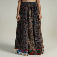 Multicolor - Kutch Block Printed 24 Kali Cotton Long Skirt 36