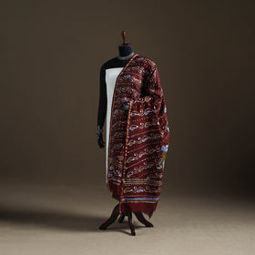 Maroon - Hand Batik Print Handloom Chanderi Silk Dupatta 07