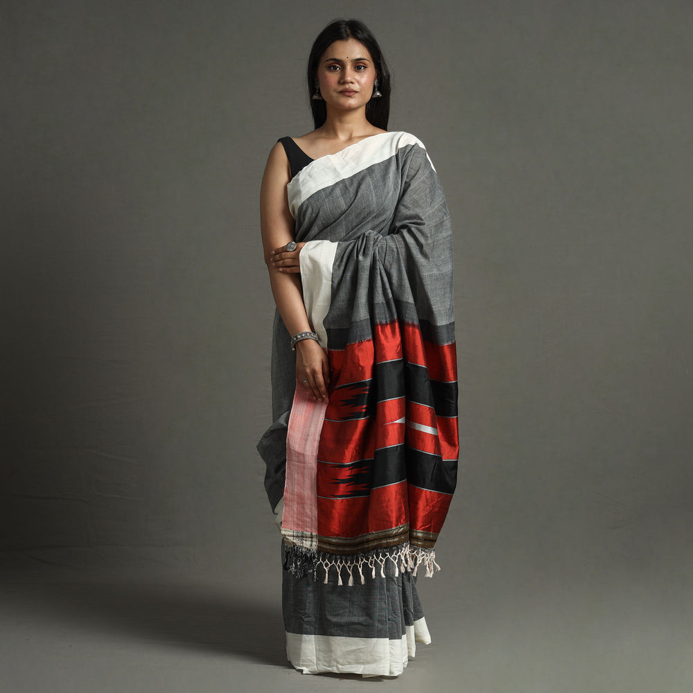 Grey - Ilkal Handloom Cotton Saree With Chikki Paras Border 13