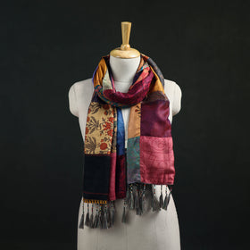 Pure Silk Reversible Patchwork Stole with Tassels 15