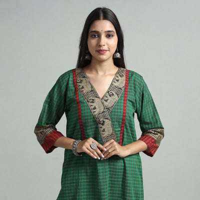 Green - Dharwad Checks Cotton Straight Kurta