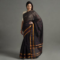 Black - Traditional Venkatagiri Handloom Cotton Stripe Saree with Thread & Zari Buti 35