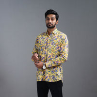 Yellow - Sanganeri Block Printed Cotton Men Full Sleeve Shirt 09