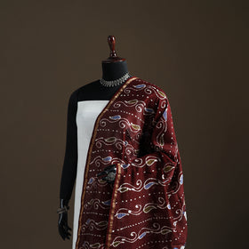 Maroon - Hand Batik Print Handloom Chanderi Silk Dupatta 07