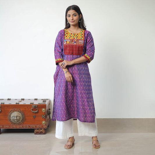 Purple - Mercerised Cotton Pochampally Ikat Kurta (Straight) 10