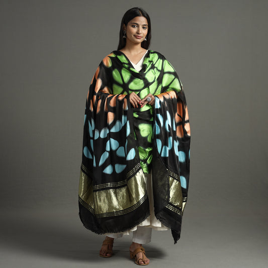 Multicolor - Shibori Clamp Dyed Modal Silk Dupatta with Zari Border 35