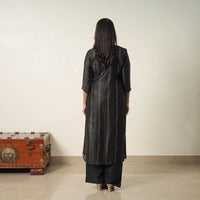 Black - Elegant Linen Silk Handloom Plain Kurta Set 04