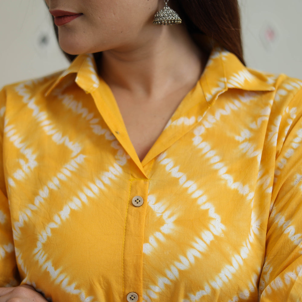 Yellow - Tie & Dye Cotton Straight Shibori Kurta 14