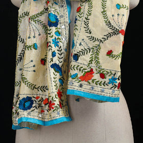 Beige - Ranihati Chanderi Silk Hand Embroidered Stole 98