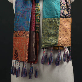 Pure Silk Reversible Patchwork Stole with Tassels 16