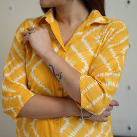 Buy Yellow Tie & Dye Cotton Straight Shibori Kurta for Women