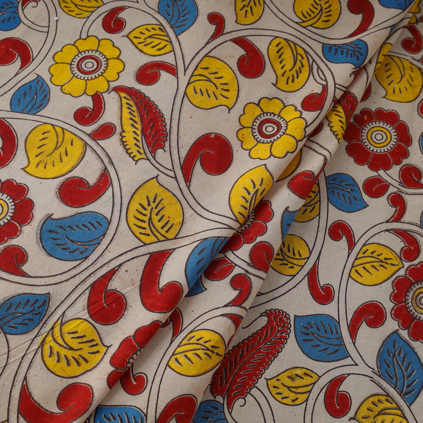 Beige - Printed Cotton Kalamkari Fabric 03