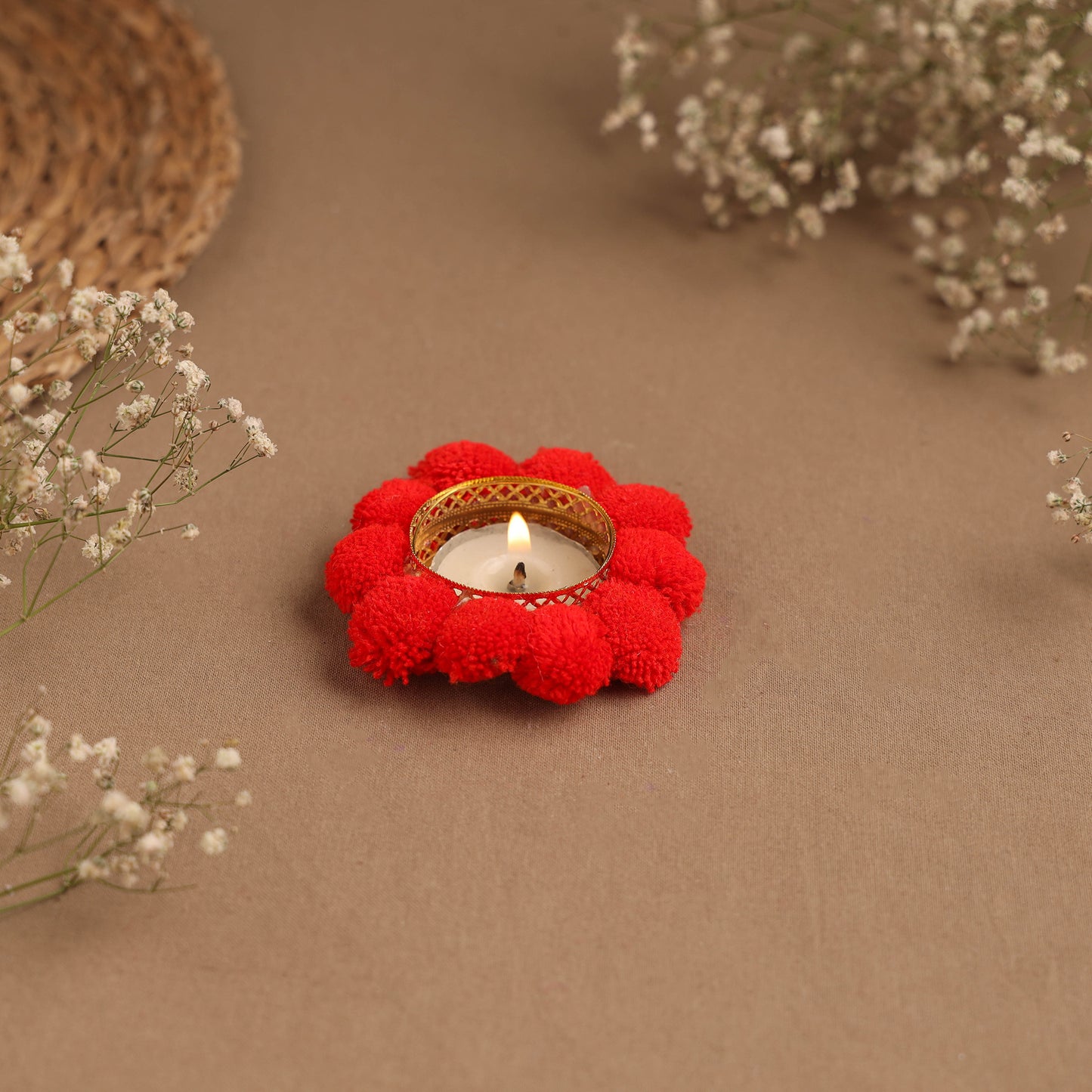 Handmade Pom Pom Tealight Candle Holder 26