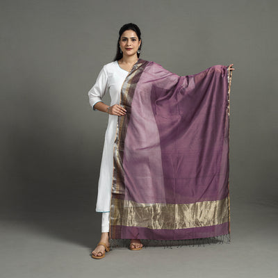 Purple - Handloom Silk Cotton Zari Work Maheshwari Dupatta 38