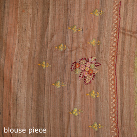 Brown - kashidakari hand embroidery pure tussar silk saree