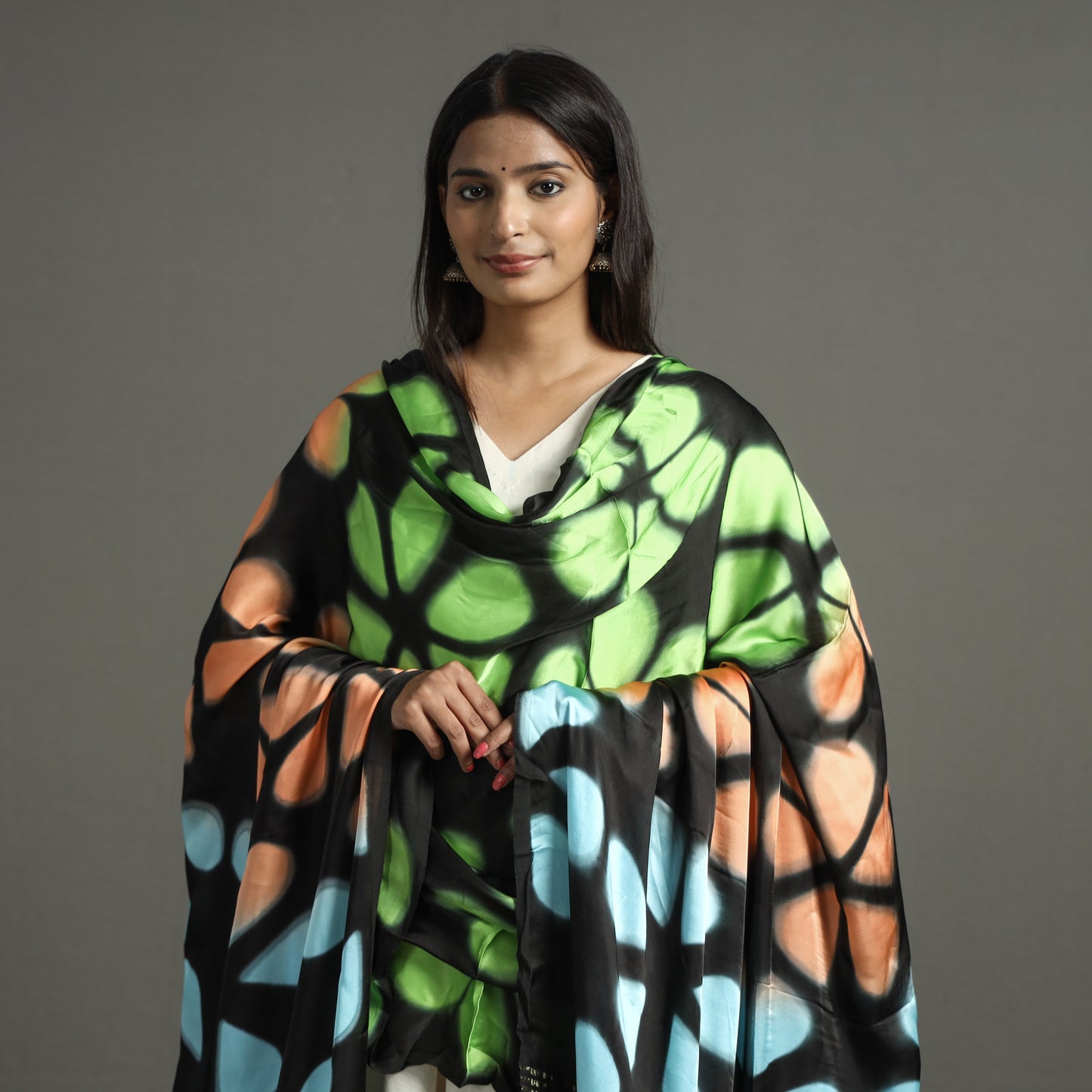 Multicolor - Shibori Clamp Dyed Modal Silk Dupatta with Zari Border 35