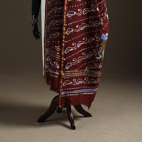 Maroon - Hand Batik Print Handloom Chanderi Silk Dupatta 07