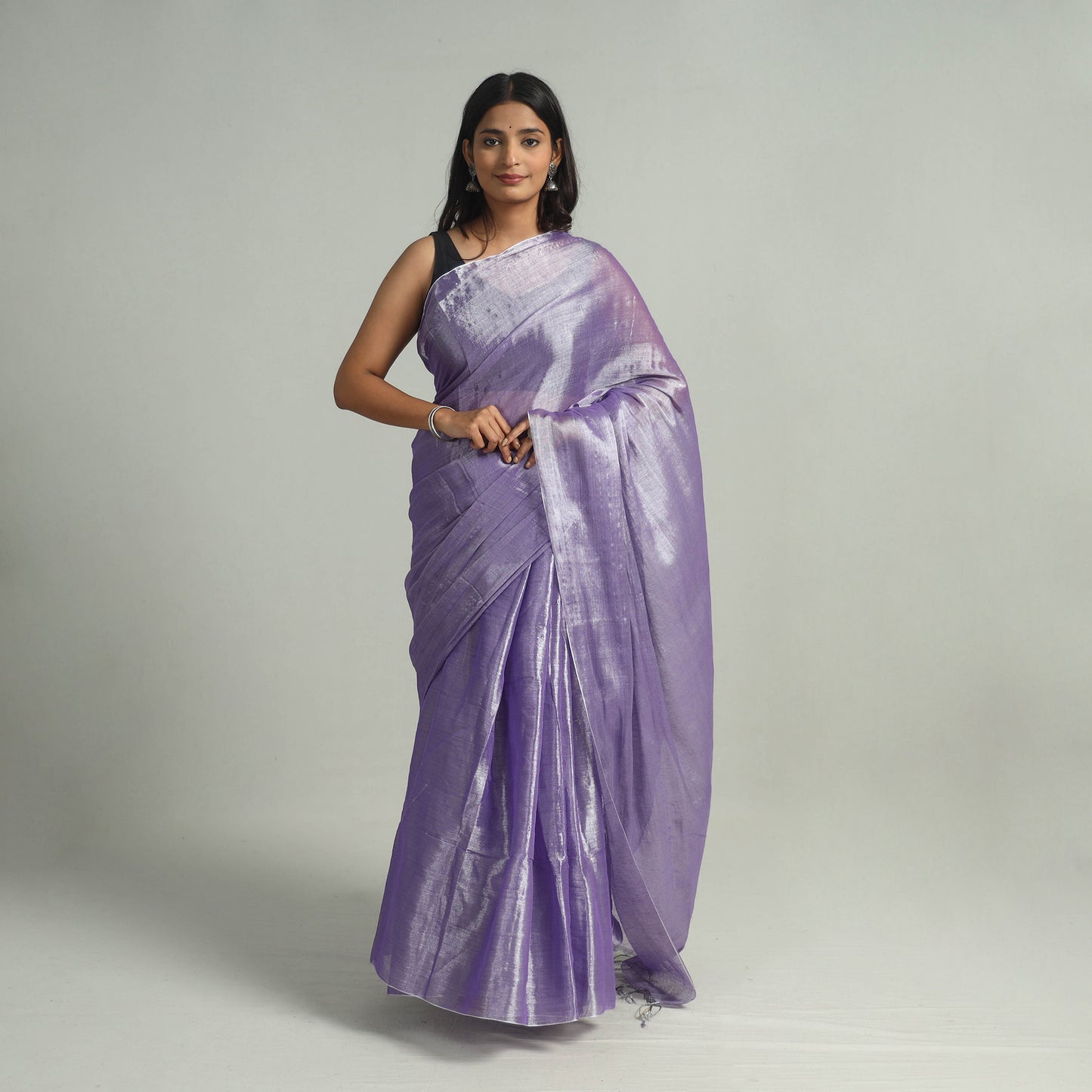 Purple - Bengal Fine Tissue Zari Saree 01