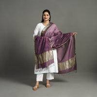 Purple - Handloom Silk Cotton Zari Work Maheshwari Dupatta 38