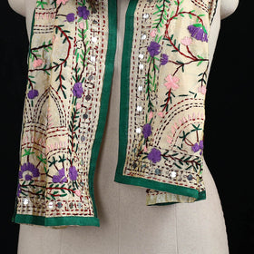 Beige - Ranihati Chanderi Silk Hand Embroidered Stole 100