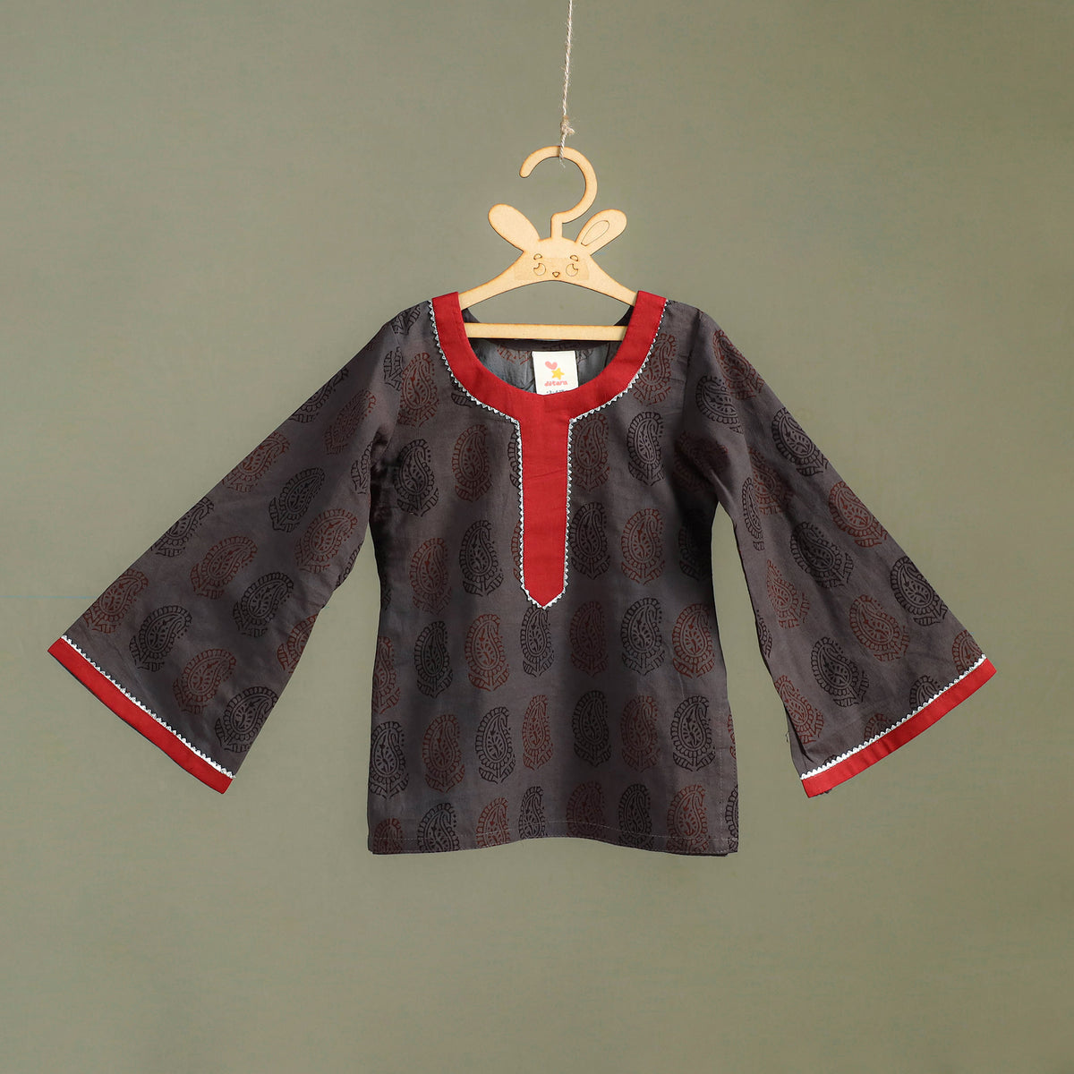 Girls Gota Work Bagh Block Print Cotton Kurta with Sharara Set (3-4 Years) 47