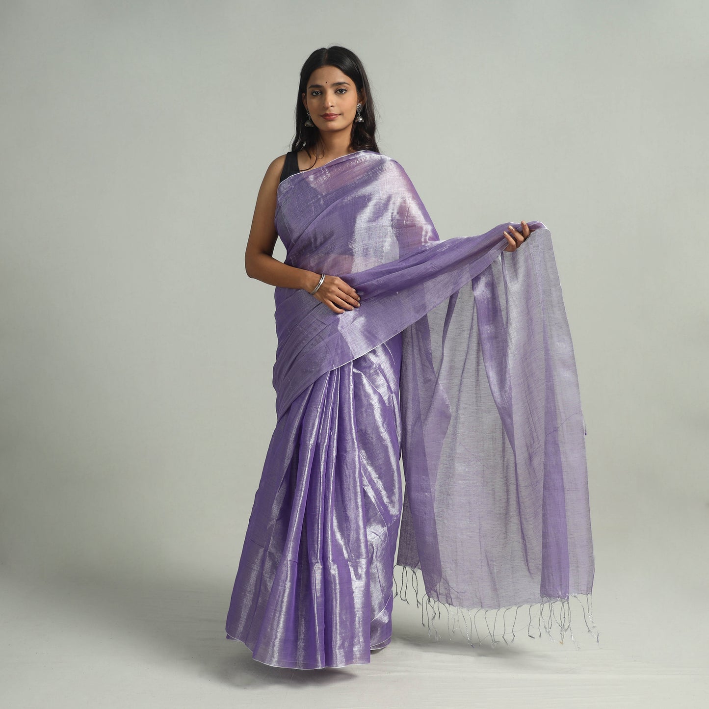 Purple - Bengal Fine Tissue Zari Saree 01