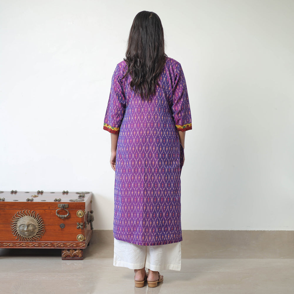 Purple - Mercerised Cotton Pochampally Ikat Kurta (Straight) 10