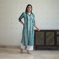 Green - Tie & Dye Cotton Straight Shibori Kurta 15