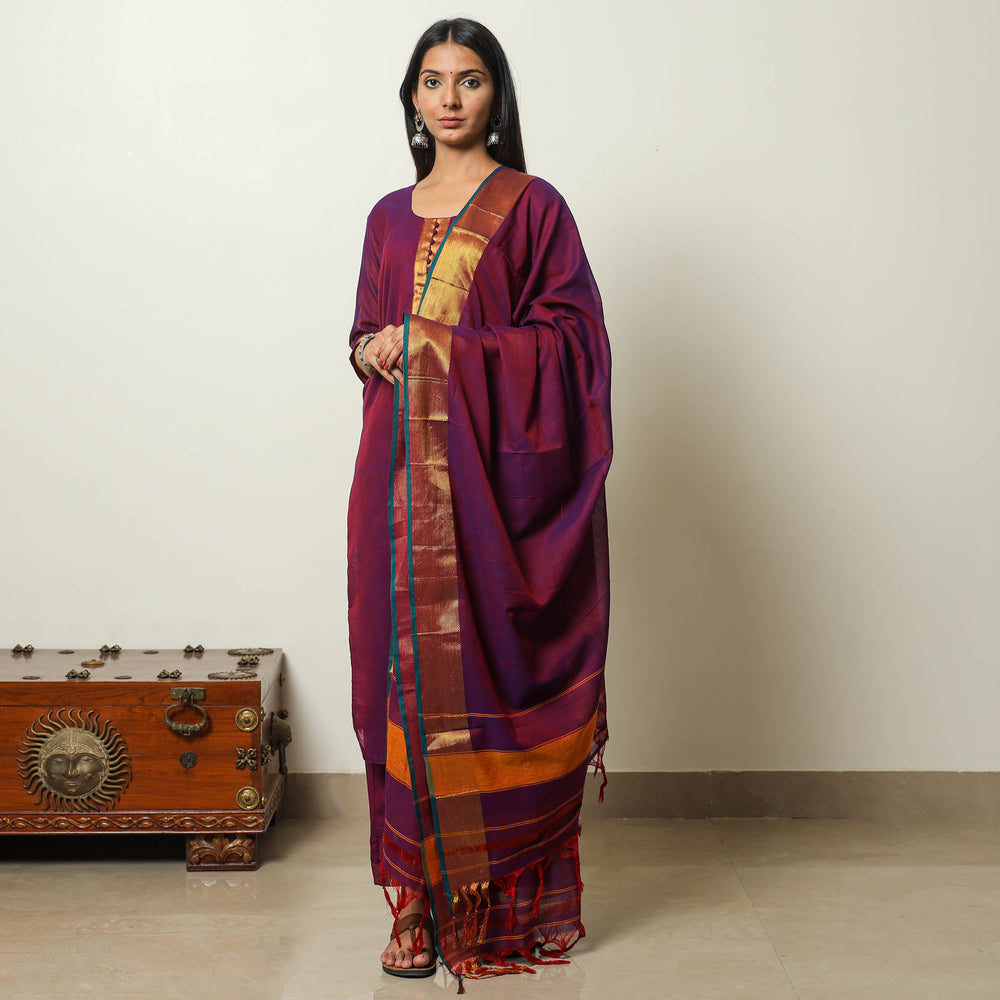 Purple - Dharwad Cotton Kurta with Palazzo & Dupatta Set 09