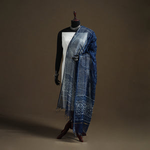Blue - Pipad Hand Block Print Natural Dyed Kota Doria Cotton Dupatta 16
