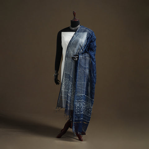 Blue - Pipad Hand Block Print Natural Dyed Kota Doria Cotton Dupatta 16