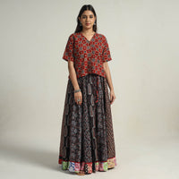 Multicolor - Kutch Block Printed 24 Kali Cotton Long Skirt 37