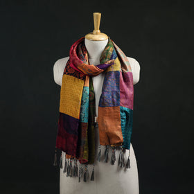 Pure Silk Reversible Patchwork Stole with Tassels 18