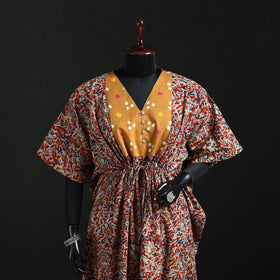 Red - Kalamkari Hand Block Print Natural Dyed Cotton Kaftan (Long) 05
