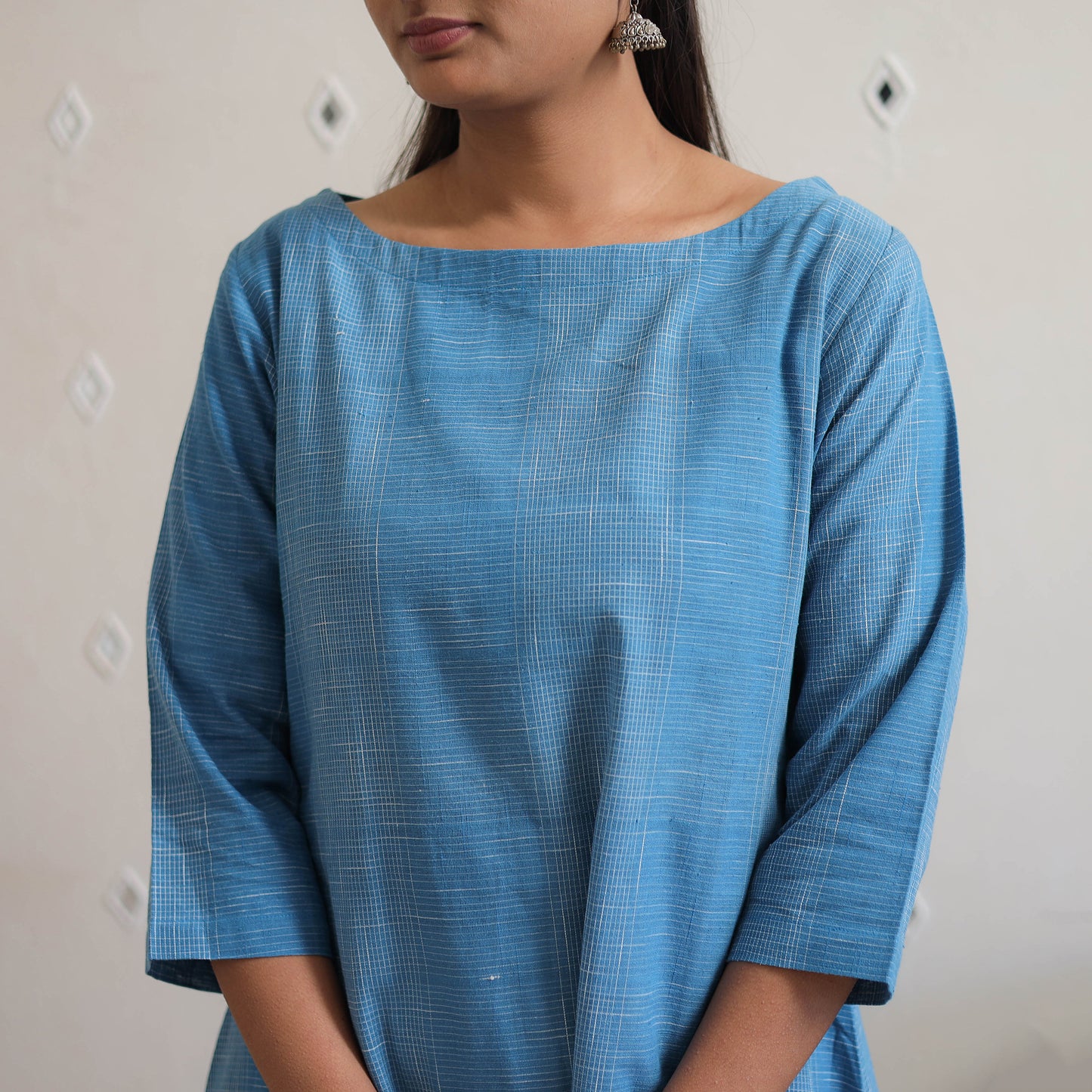 Blue - Handwoven Checks Cotton Flared Kurta 29