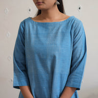 Blue - Handwoven Checks Cotton Flared Kurta 29