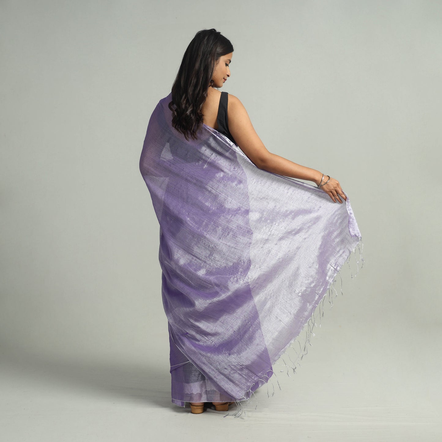 Purple - Bengal Fine Tissue Zari Saree 01