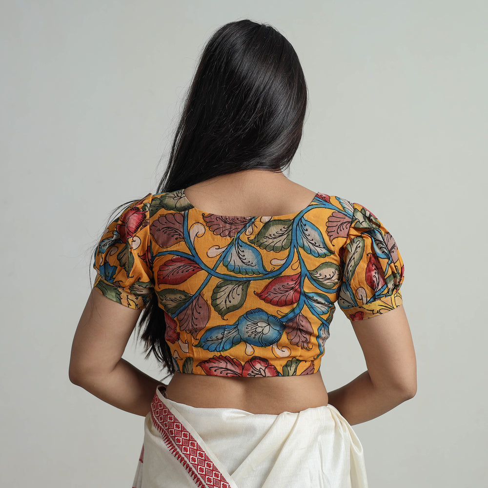 Orange - Srikalahasti Handpainted Penwork Kalamkari Chanderi Silk Stitched Blouse 06