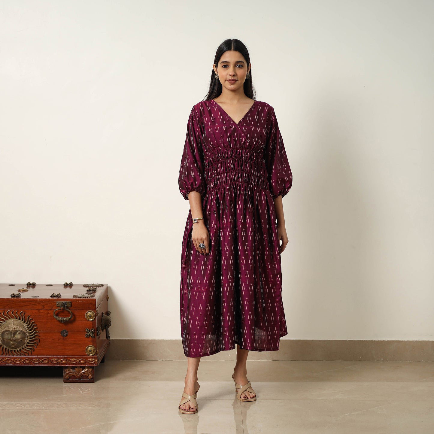 Mercerized Cotton Flared Pochampally Ikat Dress 08