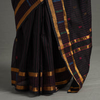 Black - Traditional Venkatagiri Handloom Cotton Stripe Saree with Thread & Zari Buti 35