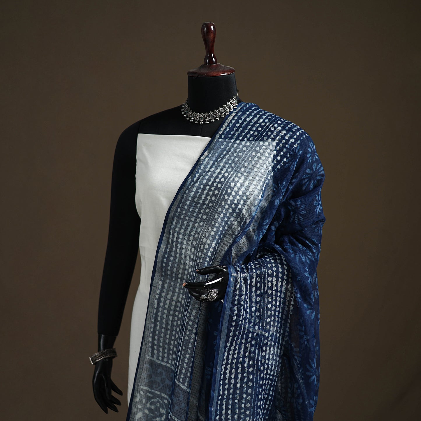 Pipad Hand Block Print Natural Dyed Kota Doria Cotton Dupatta 16