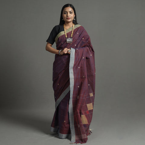 Purple - Srikakulam Jamdani Handspun Handloom Cotton Saree 31