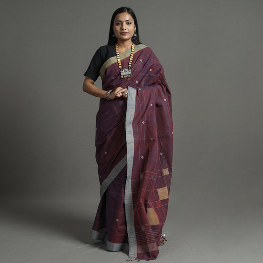 Purple - Srikakulam Jamdani Handspun Handloom Cotton Saree 31