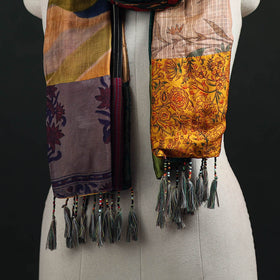 Pure Silk Reversible Patchwork Stole with Tassels 19